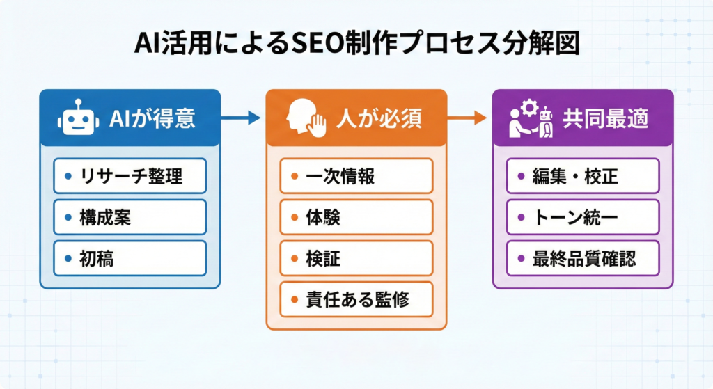 AIと人間の役割分担によるSEO制作フロー
